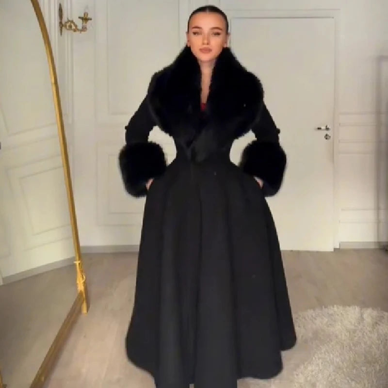 The Cruelty-Free Fur Trim Flared Coat