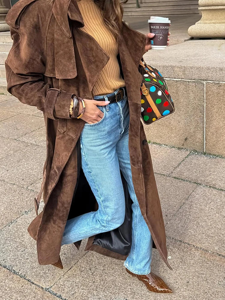 The Long Cruelty-Free Suede Overcoat