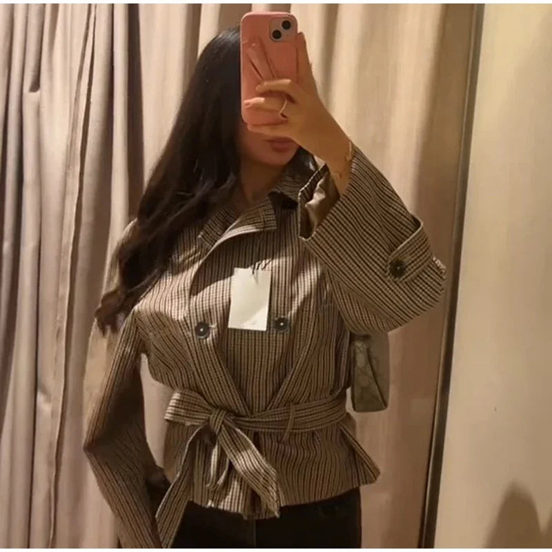 The Plaid Belted Short Trench