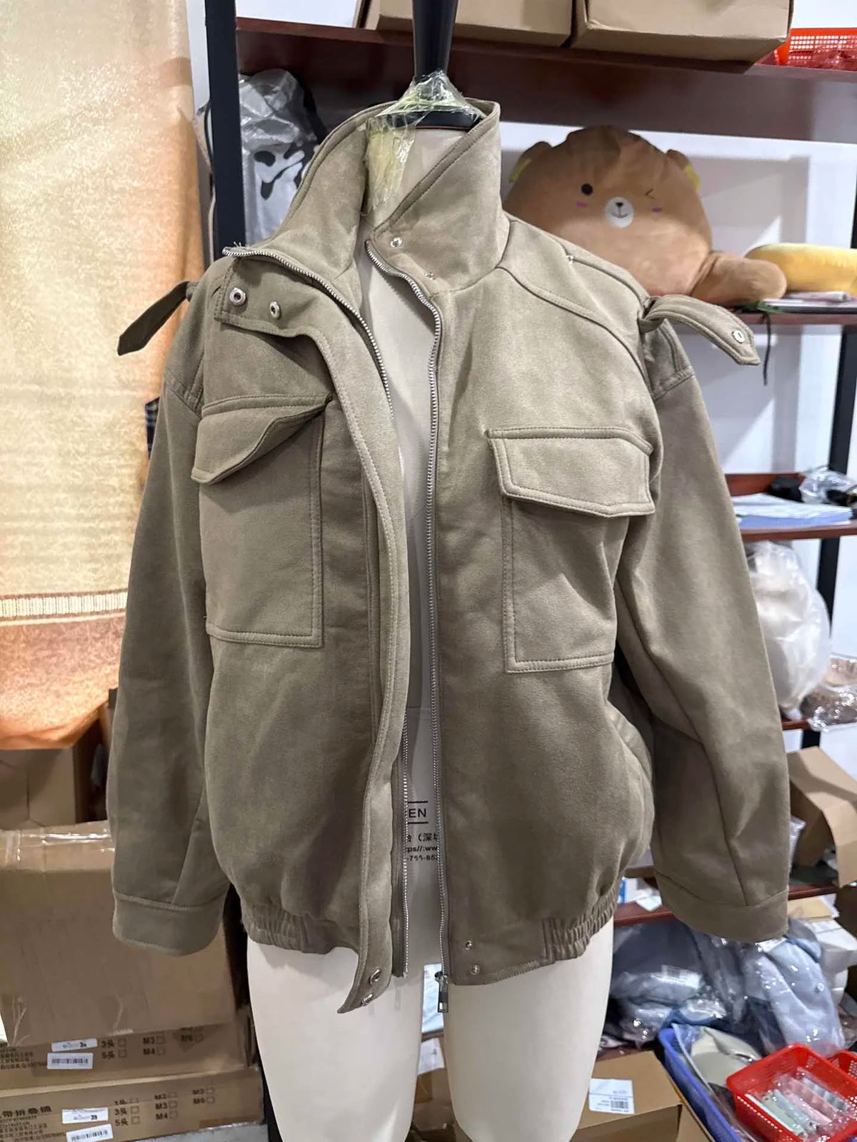 The Stand-Collar Cruelty-Free Suede Jacket