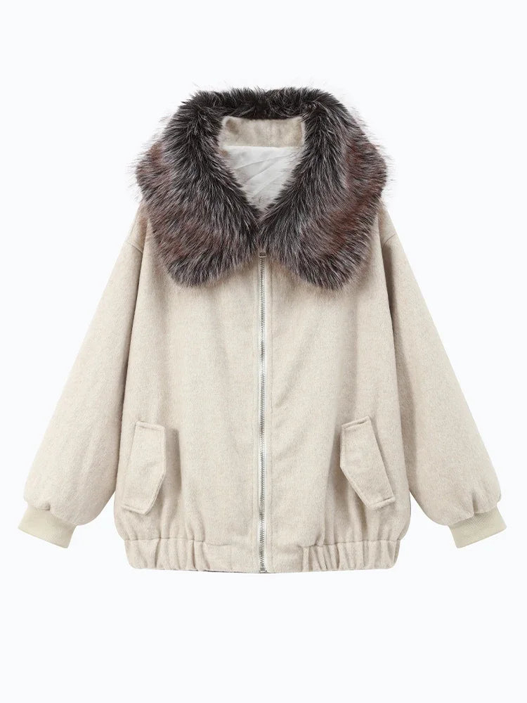 The Cruelty-Free Fur Trim Patchwork Coat