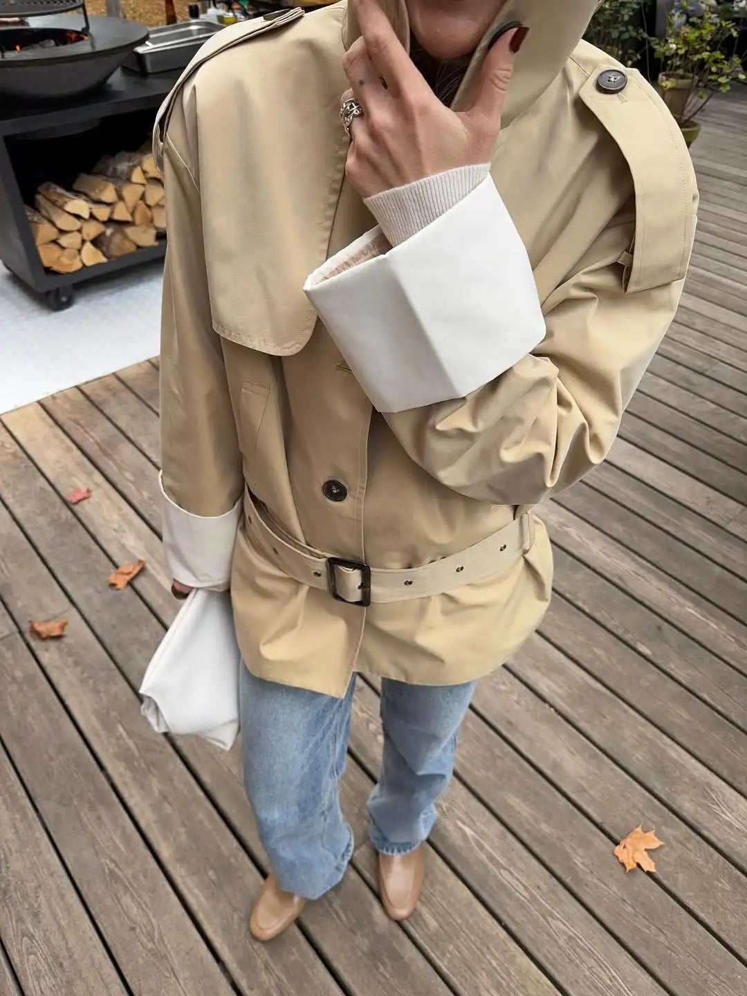 The Stand-Collar Contrast-Cuff Trench