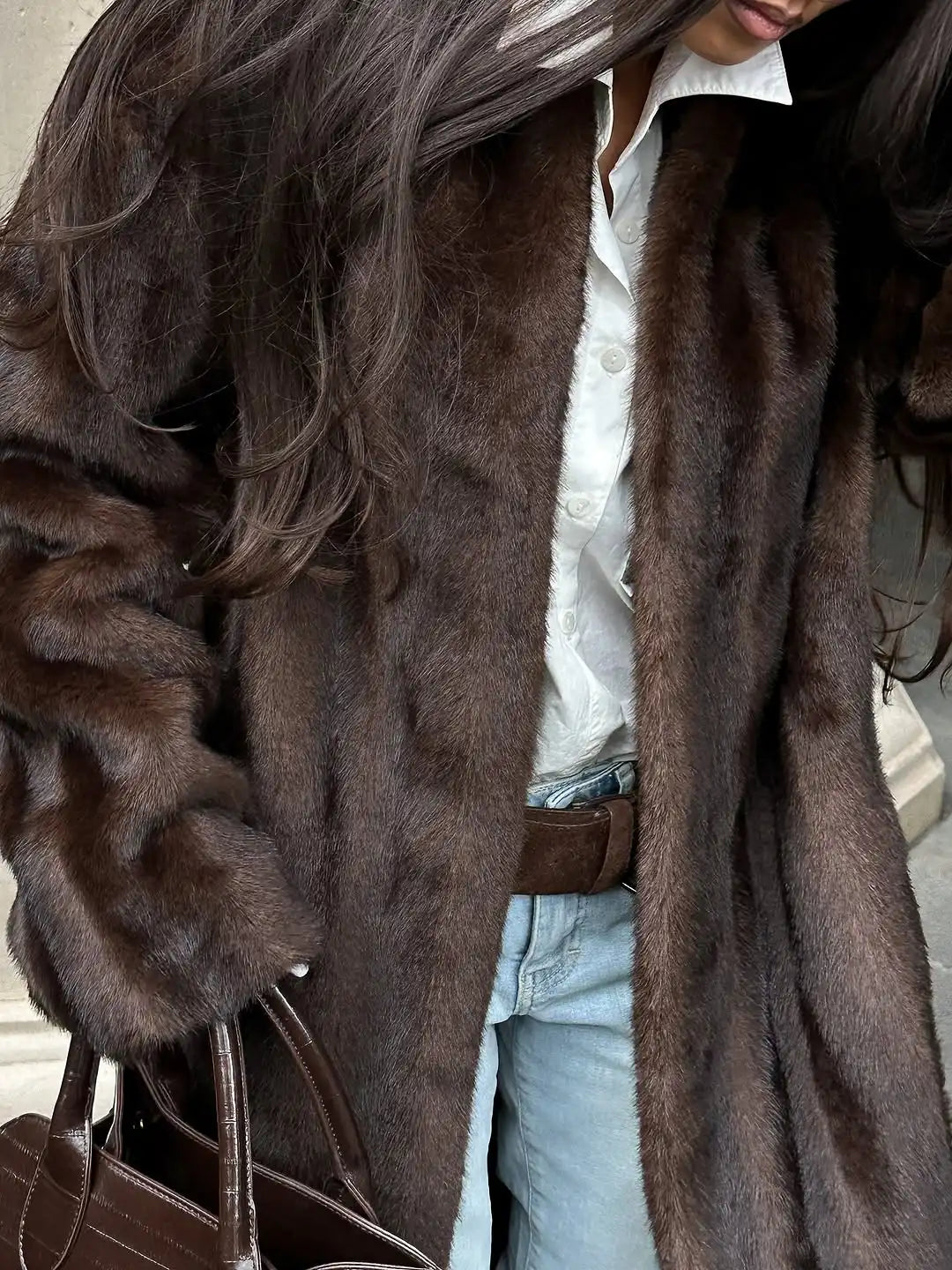 The Lace-Up Long Cruelty-Free Fur Coat