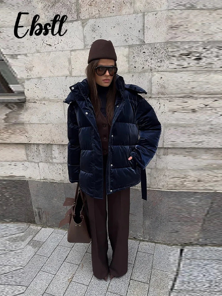 The Glossy Hooded Belted Puffer