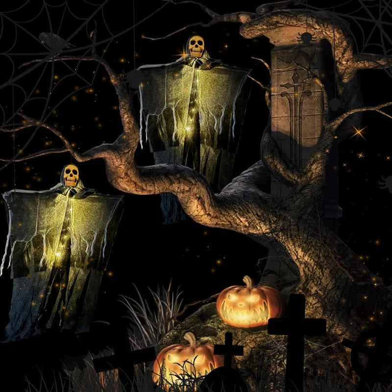 Hanging Skull Ghost Decoration — Lighted or Unlit