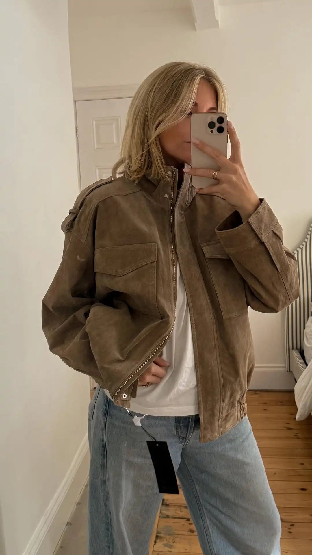 The Stand-Collar Cruelty-Free Suede Jacket