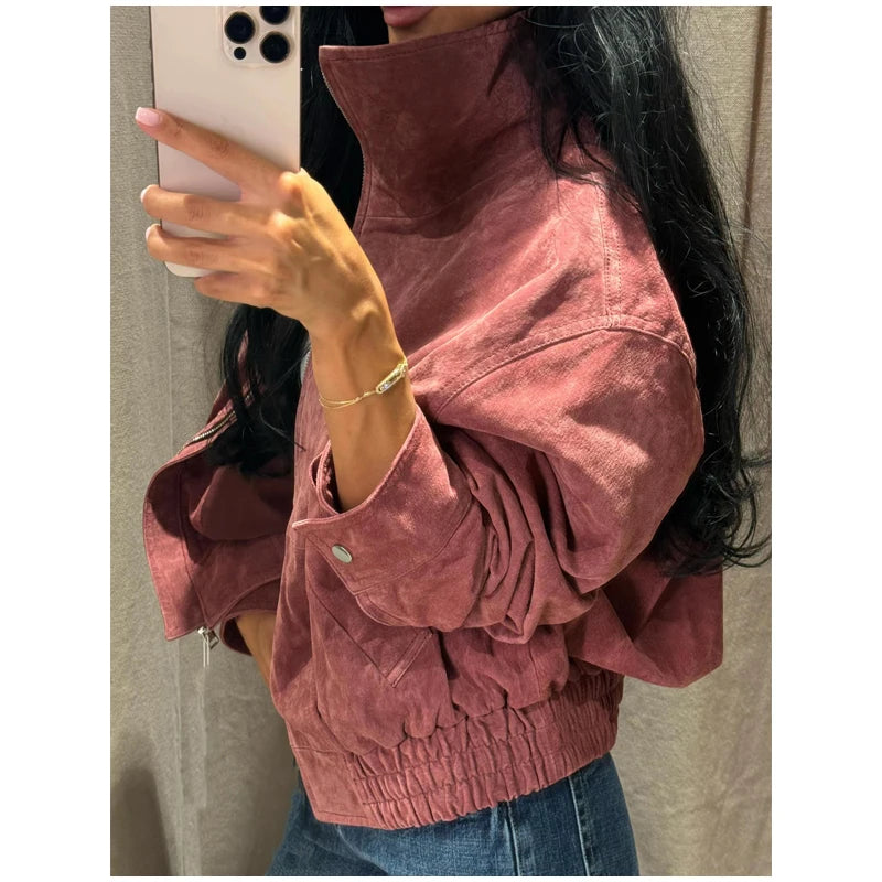 The Stand-Collar Cruelty-Free Suede Jacket
