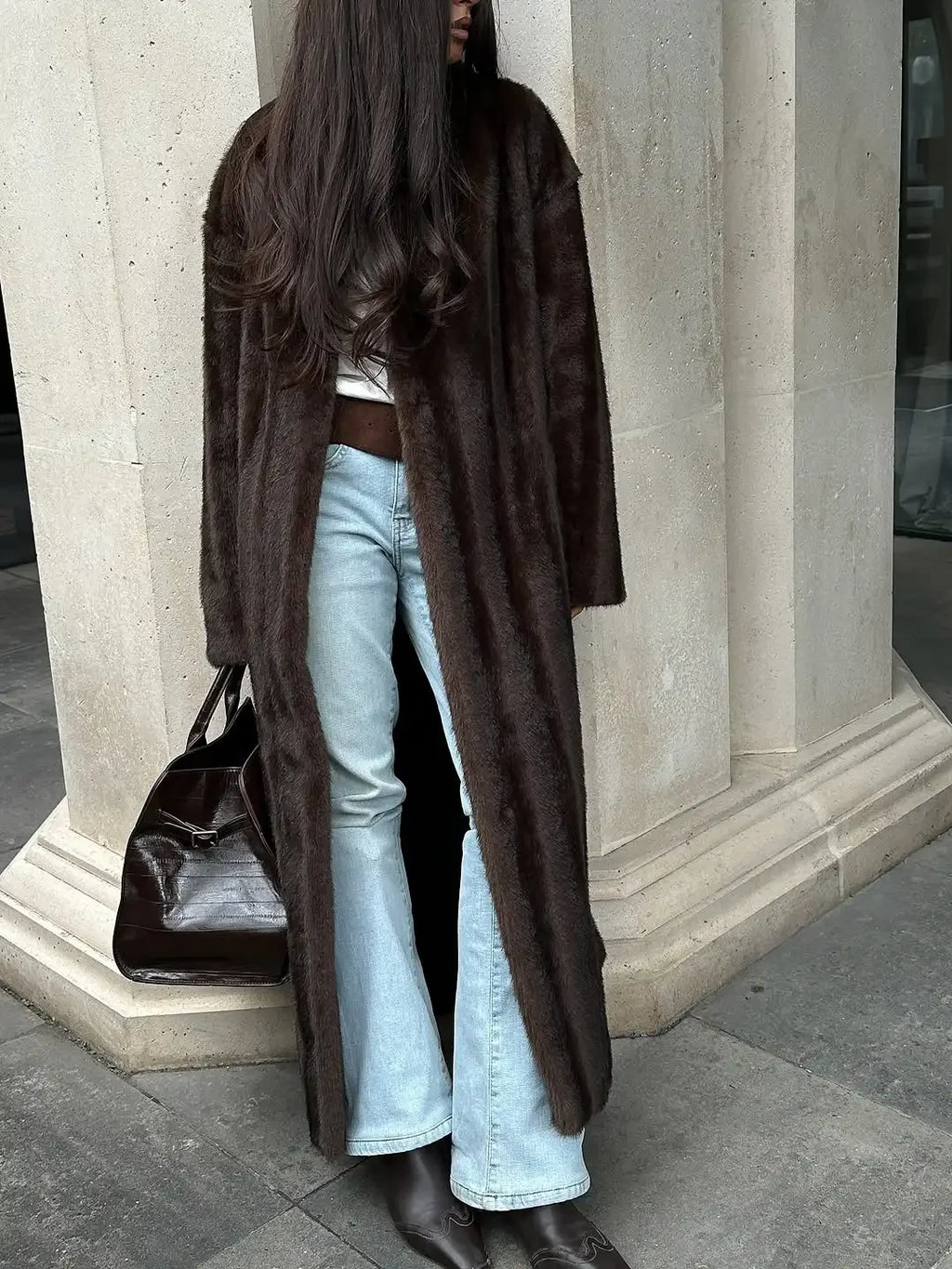 The Lace-Up Long Cruelty-Free Fur Coat