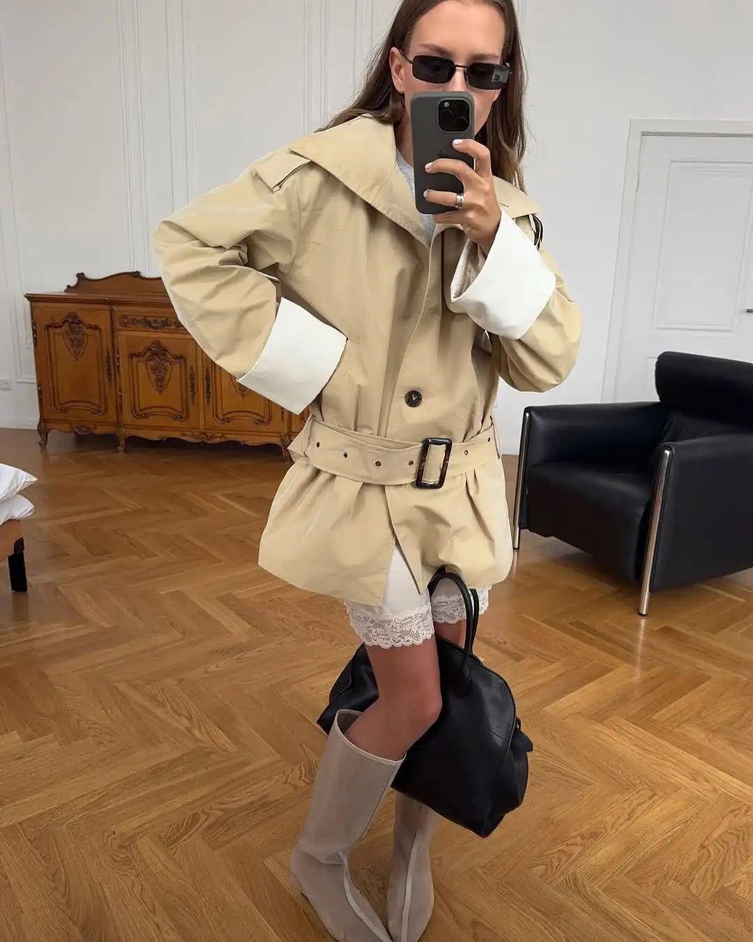 The Stand-Collar Contrast-Cuff Trench