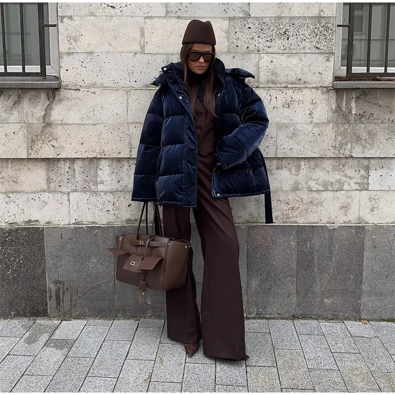 The Glossy Hooded Belted Puffer