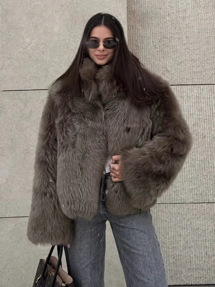 The Lace-Up Long Cruelty-Free Fur Coat