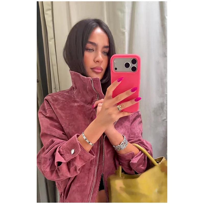 The Stand-Collar Cruelty-Free Suede Jacket