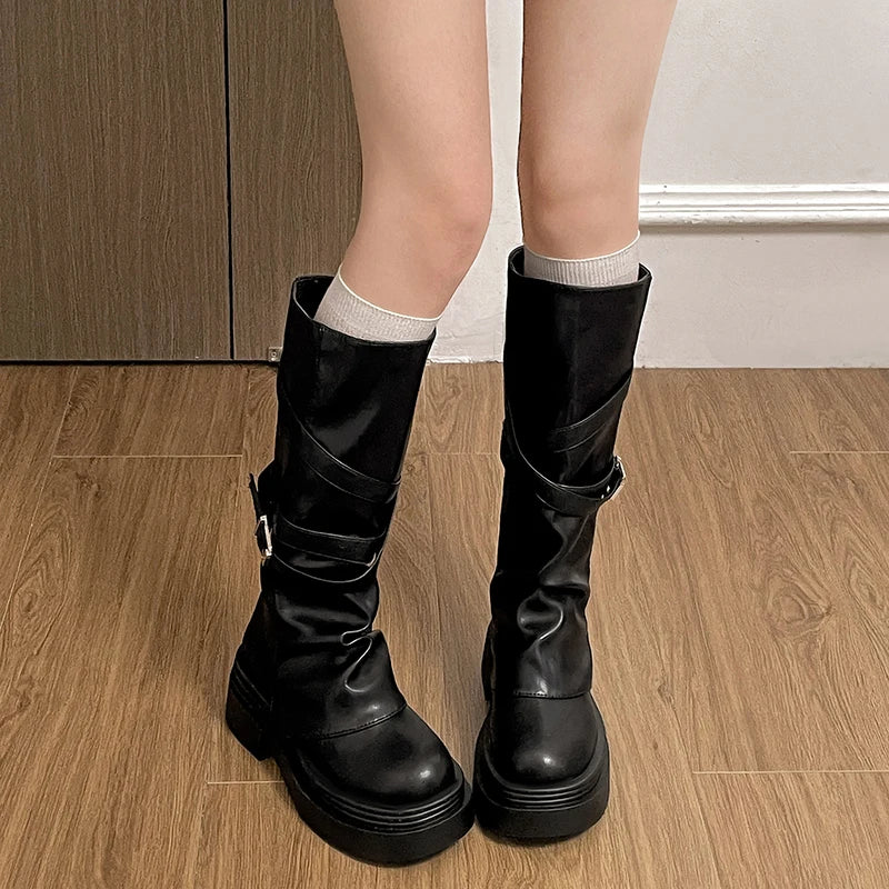 The Thick-Heel Knee-High Riding Boots — product view 4