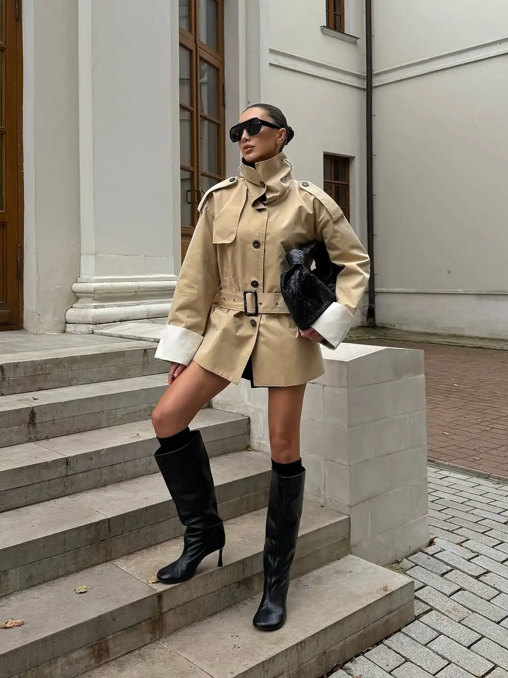 The Stand-Collar Contrast-Cuff Trench