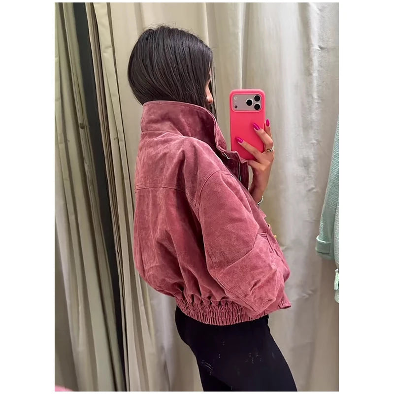 The Stand-Collar Cruelty-Free Suede Jacket