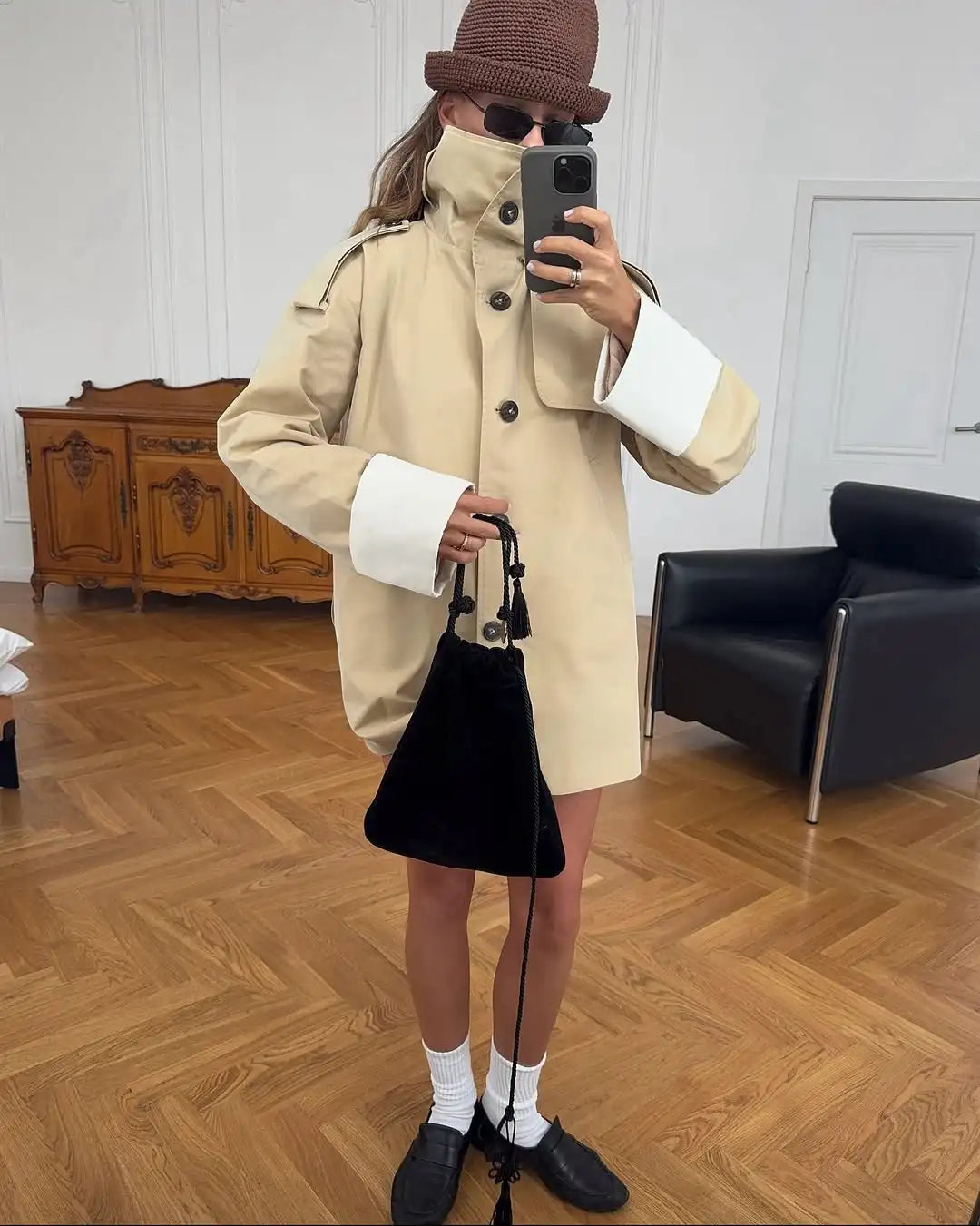 The Stand-Collar Contrast-Cuff Trench