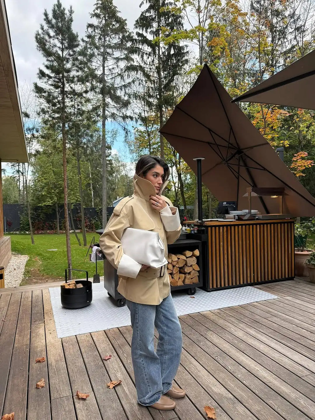 The Stand-Collar Contrast-Cuff Trench