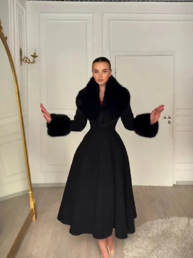 The Cruelty-Free Fur Collar A-Line Maxi Coat