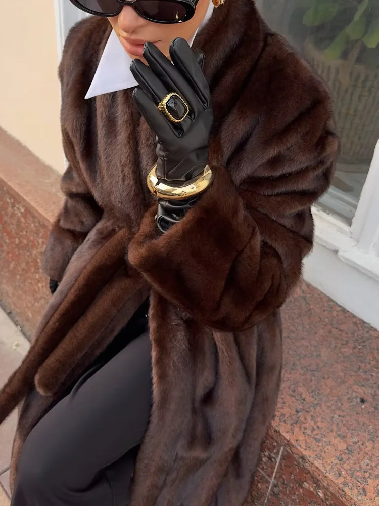 The Lace-Up Long Cruelty-Free Fur Coat