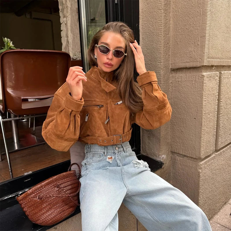 The Zip Cruelty-Free Suede Belted Jacket