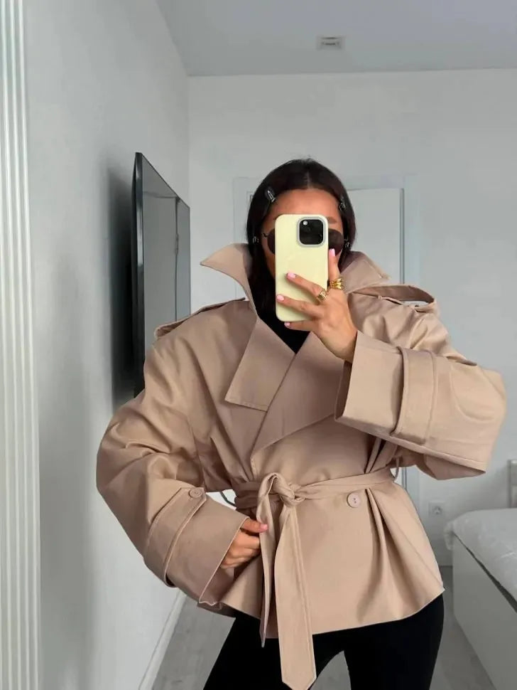 The Lace-Up Belted Short Trench