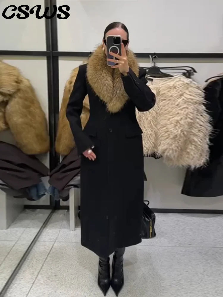 The Cruelty-Free Fur Lapel Long Coat
