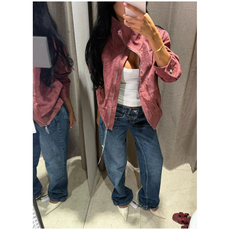 The Stand-Collar Cruelty-Free Suede Jacket
