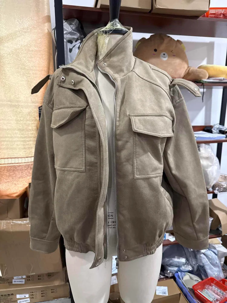 The Stand-Collar Cruelty-Free Suede Jacket