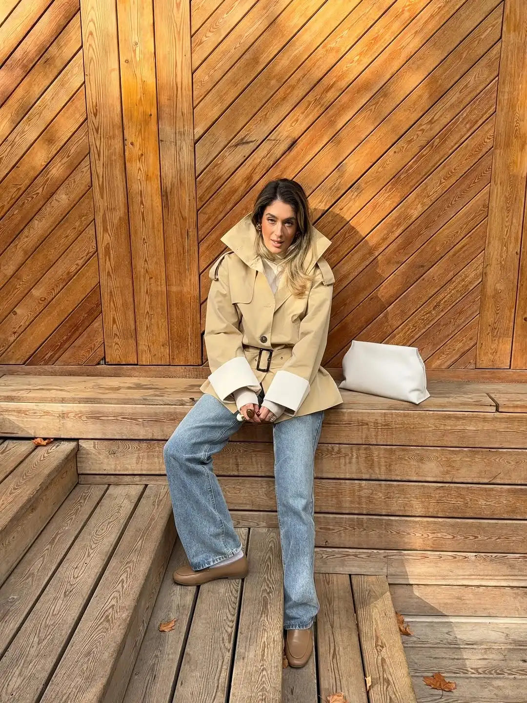 The Stand-Collar Contrast-Cuff Trench