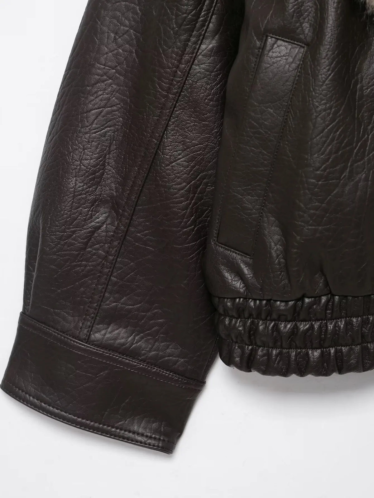 The Cruelty-Free Leather Coat with Fur Collar