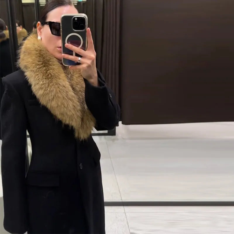The Cruelty-Free Fur Lapel Long Coat