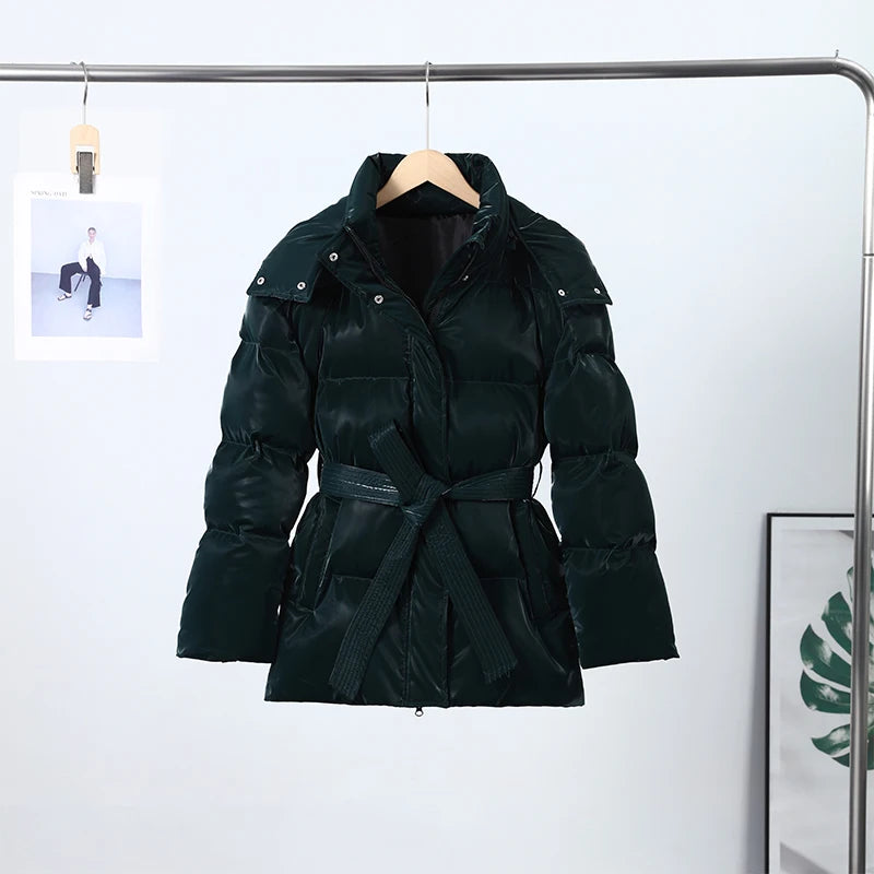 The Glossy Hooded Belted Puffer