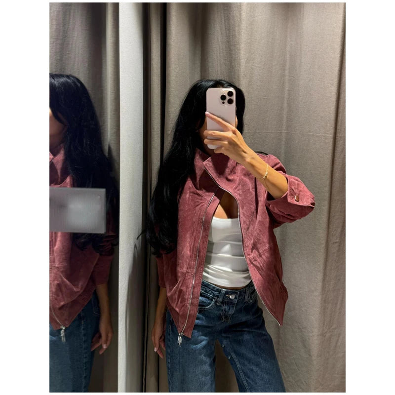 The Stand-Collar Cruelty-Free Suede Jacket