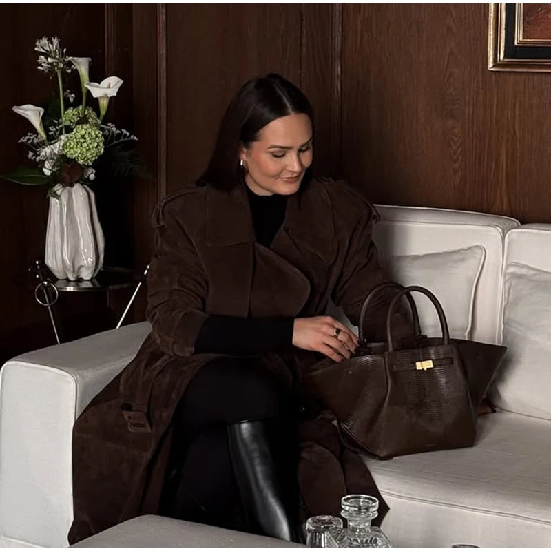 The Long Cruelty-Free Suede Overcoat
