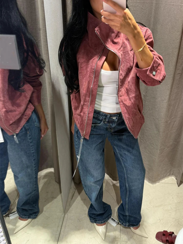 The Stand-Collar Cruelty-Free Suede Jacket