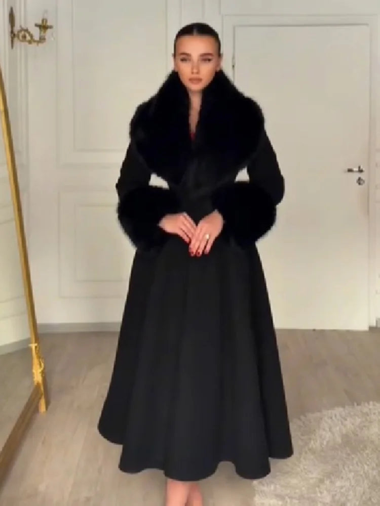 The Cruelty-Free Fur Trim Flared Coat