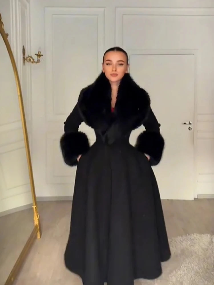 The Cruelty-Free Fur Collar A-Line Maxi Coat