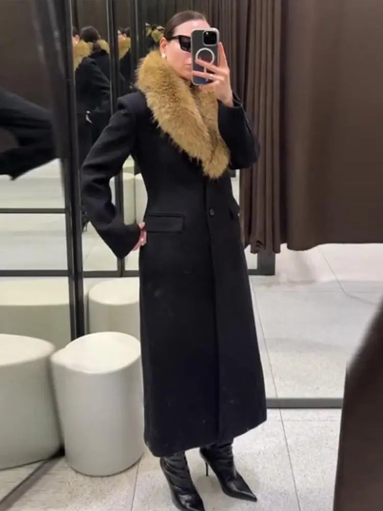 The Cruelty-Free Fur Lapel Long Coat