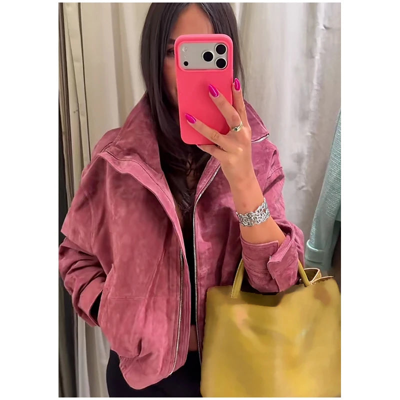 The Stand-Collar Cruelty-Free Suede Jacket