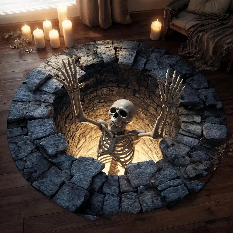 Skeleton Illusion Round Rug — Gothic Halloween Décor