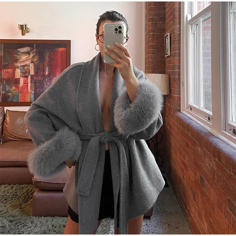 The Cruelty-Free Fur Cuff Wrap Coat