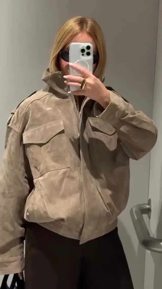 The Stand-Collar Cruelty-Free Suede Jacket