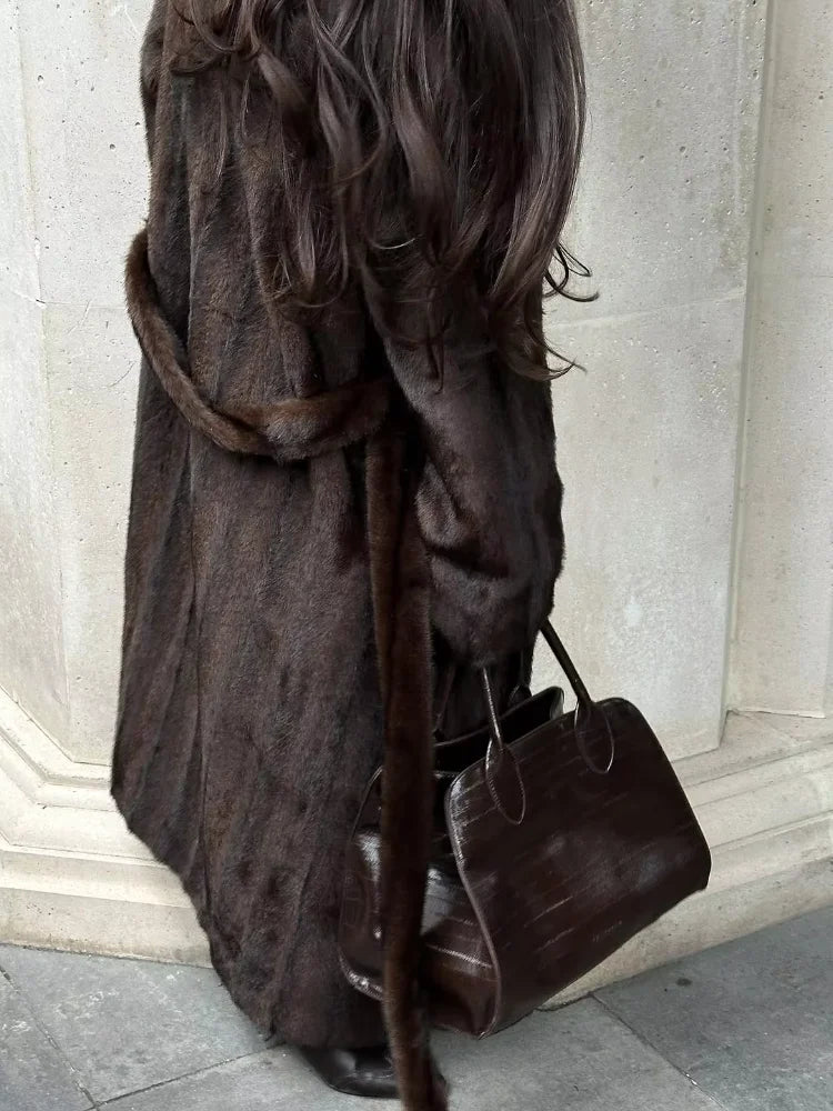 The Lace-Up Long Cruelty-Free Fur Coat