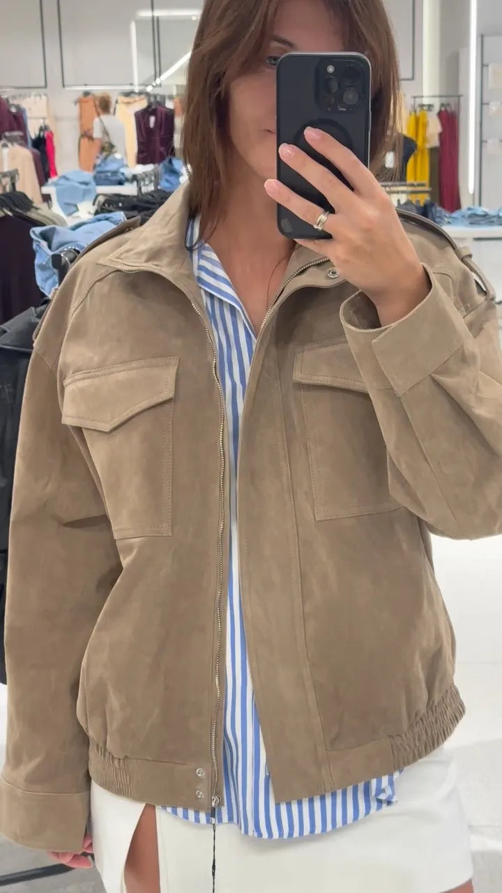 The Stand-Collar Cruelty-Free Suede Jacket