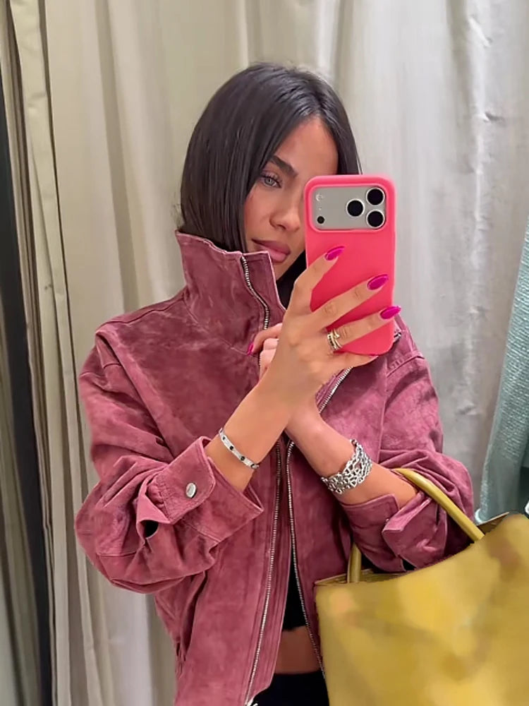 The Stand-Collar Cruelty-Free Suede Jacket