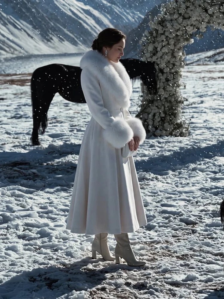 The Cruelty-Free Fur Collar A-Line Maxi Coat