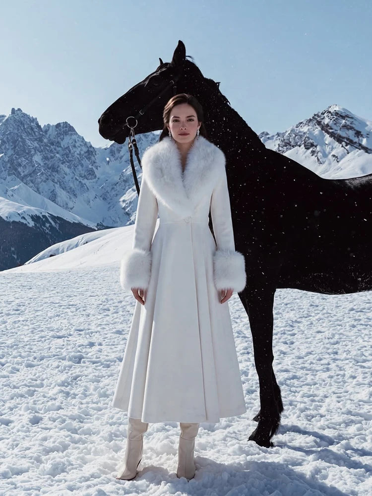 The Cruelty-Free Fur Collar A-Line Maxi Coat