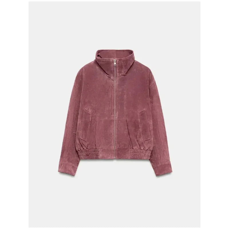 The Stand-Collar Cruelty-Free Suede Jacket