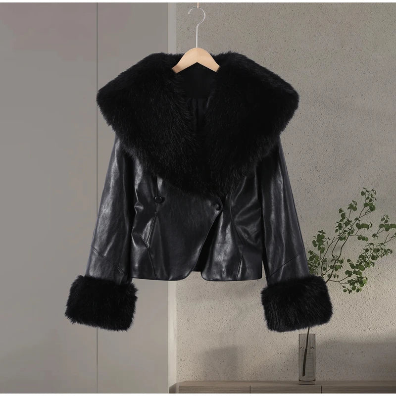 The Cruelty-Free Leather Jacket with Fur Collar