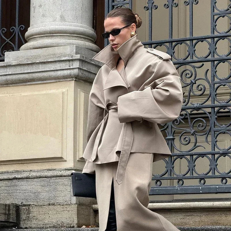 The Lace-Up Belted Short Trench
